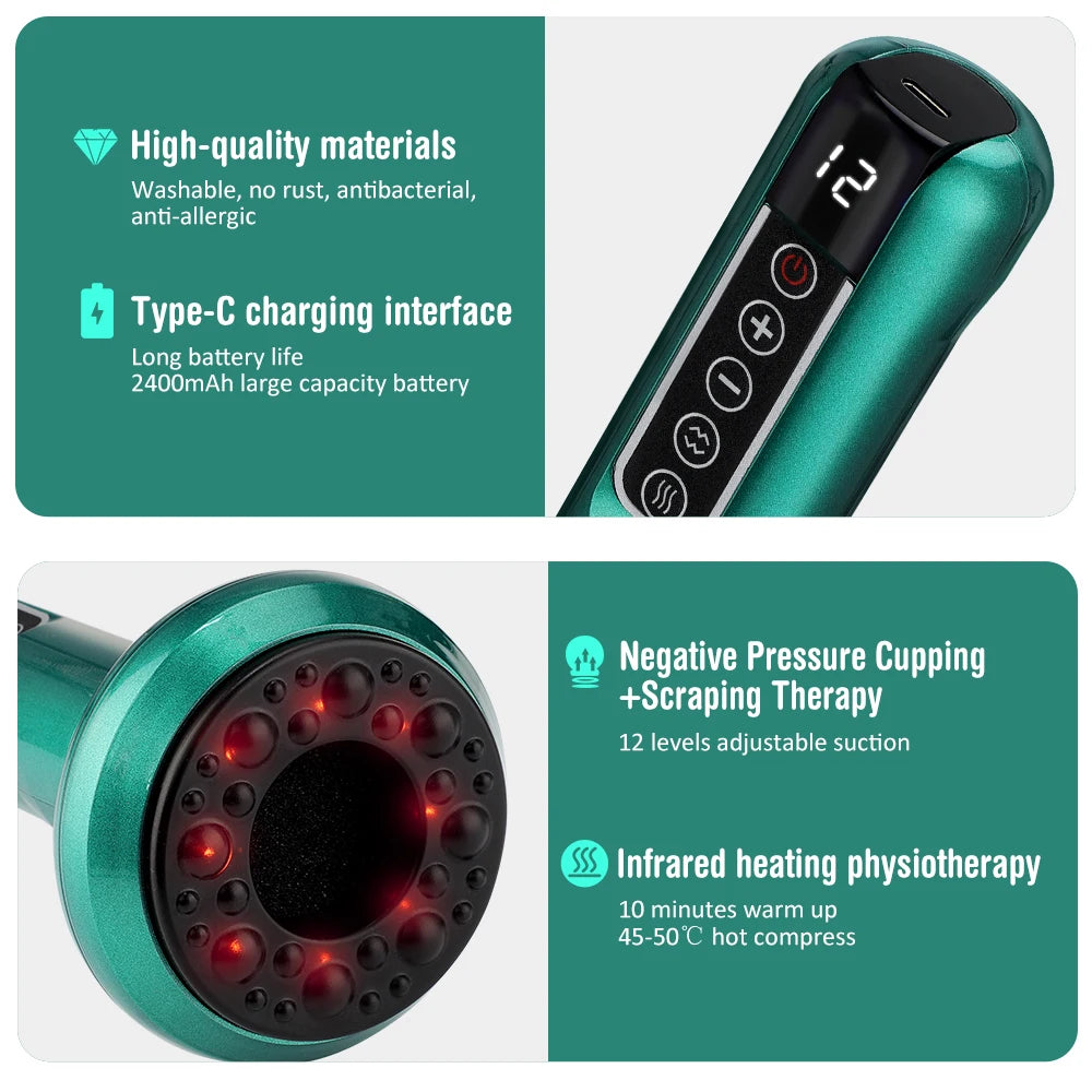 Professional Electric Cupping Massager with Heat – Adjustable 6/12 Speeds