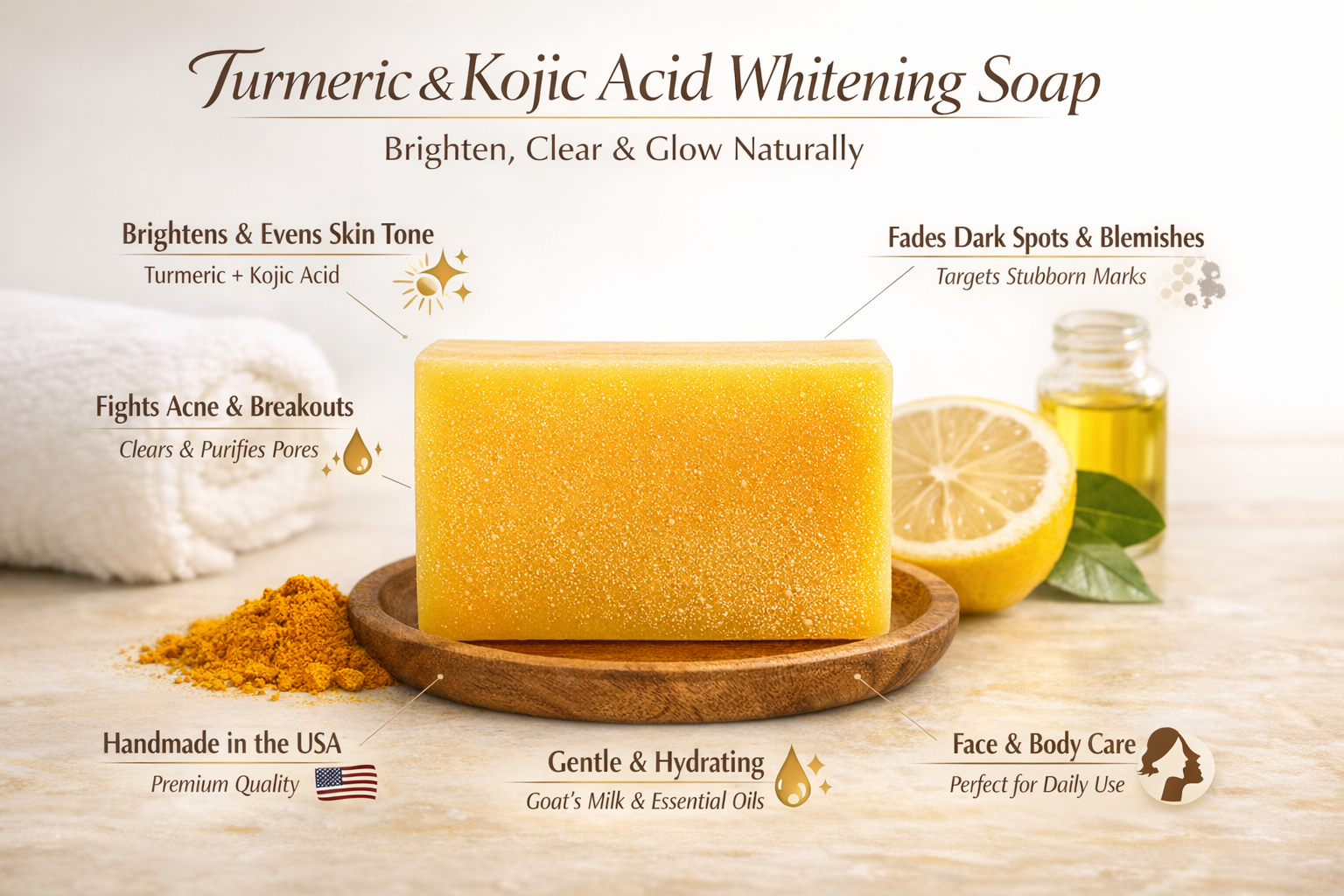 Turmeric + Lemon Kojic Acid Brightening & Moisturizing Soap
